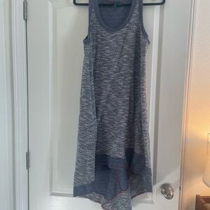 Elegant High-Low Knit Dress in Blue and Gray